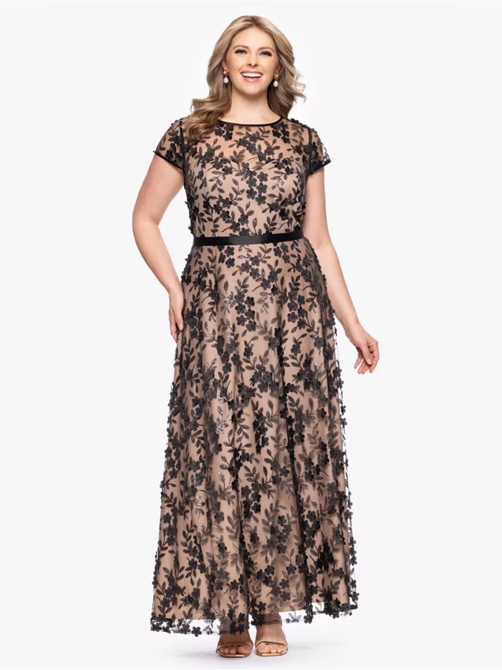 Embellished 3D Flower Ball Gown